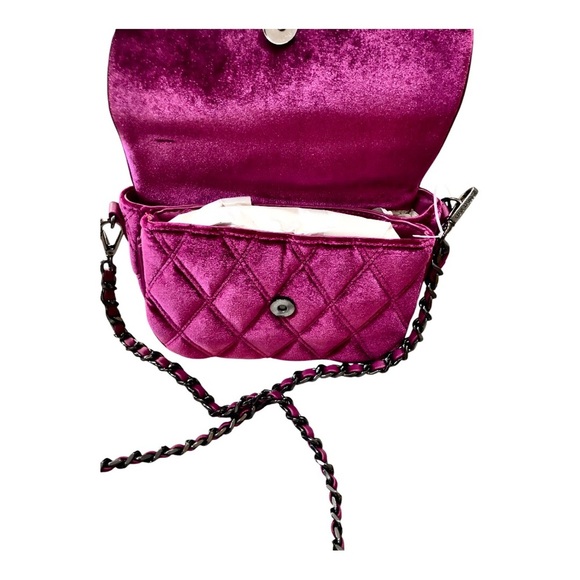 Steve Madden fuchsia fucsia deep pink bcourtney velvet gunmetal chain crossbody - Picture 9 of 13